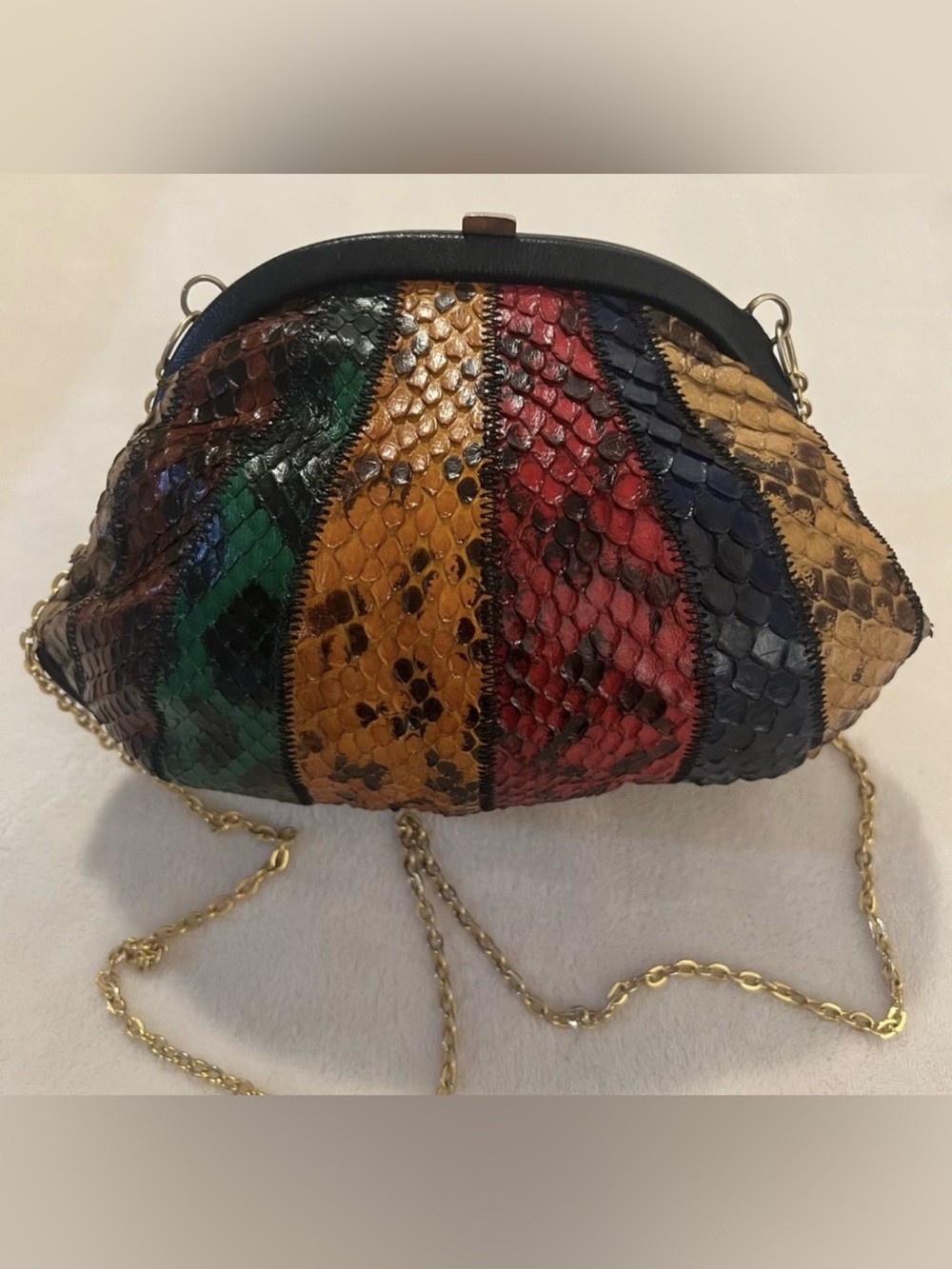 💚italmoda FIRENZE -CARACAS Multicolor Python-Texture Chain Shoulder Bag🩷